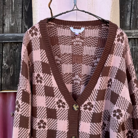 FLOWER×CHECK SHORT KNIT CARDIGAN [S-0902]
