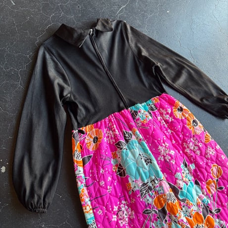 60-70’S FLOWER QUILT SKIRT LONG DRESS [S-1810]
