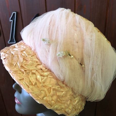 60'S TULLE DESIGN STRAW HAT [S-0424]