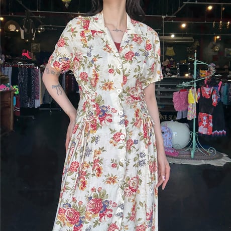 90’S FLOWER LACEUP DRESS [S-4151]