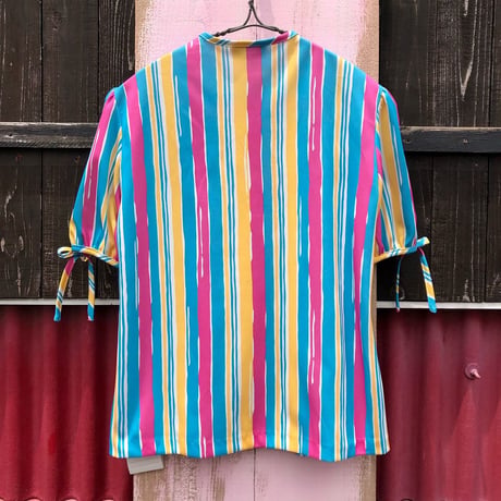 70’S STRIPE POLY BLOUSE [S-2343]