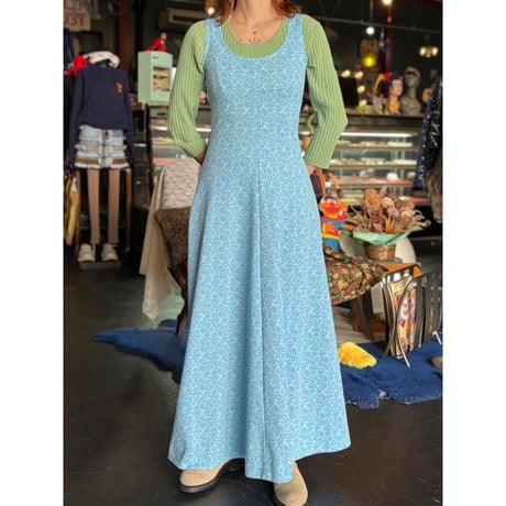 60-70’S FLOWER POLY LONG DRESS [S-6788]