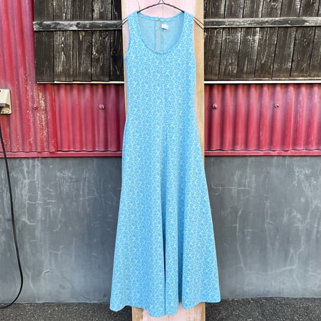 60-70’S FLOWER POLY LONG DRESS [S-6788]