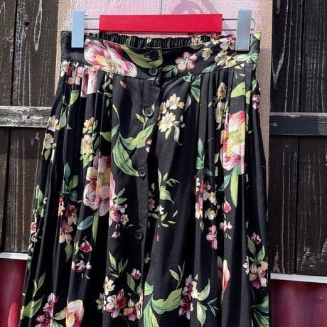 FLOWER PRINT RAYON LONG SKIRT [S-8997]