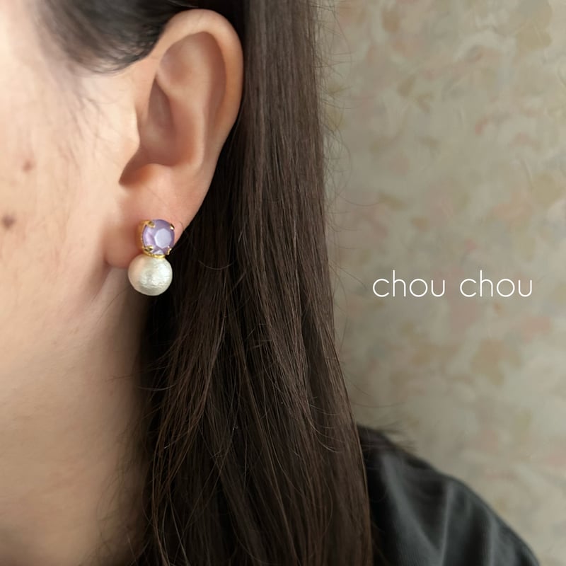 7色セット！パール×クリスタルガラス ミニピアス（片方売り） | chou chou