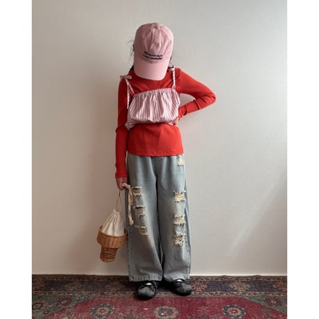 【OUTLET / 100サイズ】 crayon rib L/S tee (tomato)