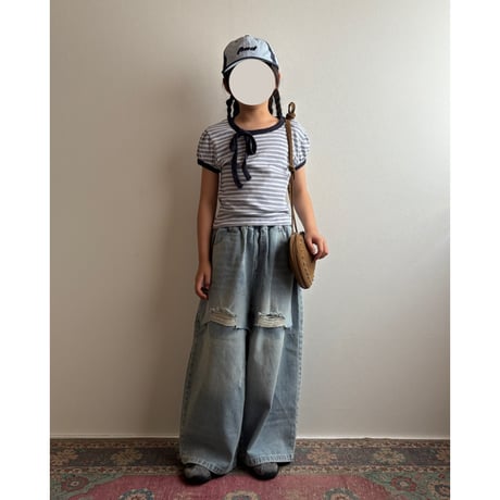 【26SSお取り寄せ / 100-160サイズ】 border ribbon t shirt (navy)