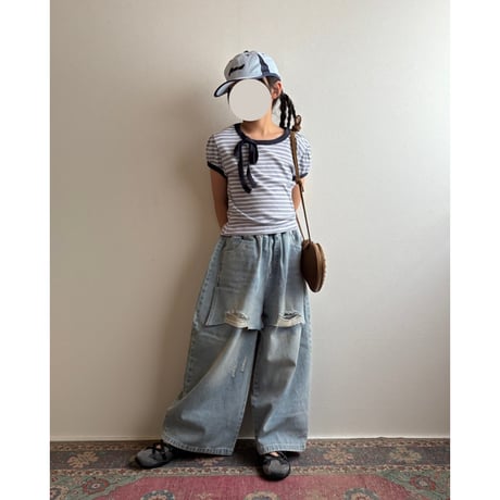 【26SSお取り寄せ / 100-160サイズ】 border ribbon t shirt (navy)