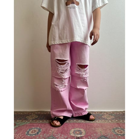 【26SSお取り寄せ / 100-160サイズ】 bubble damage denim (pink)