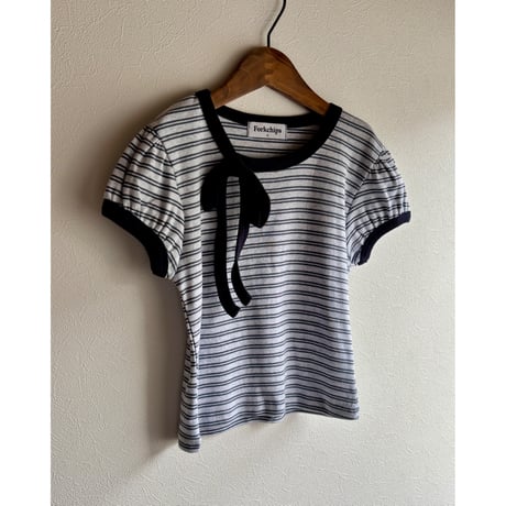 【26SSお取り寄せ / 100-160サイズ】 border ribbon t shirt (navy)
