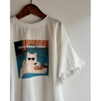 【26SSお取り寄せ / 80-130サイズ】 cats photo lace t shirt (blue)