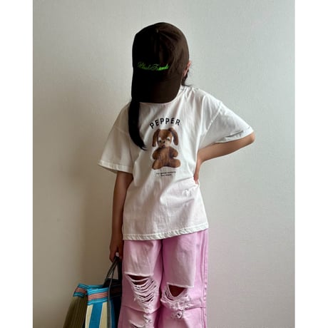 【26SSお取り寄せ / 100-160サイズ】 bubble damage denim (pink)