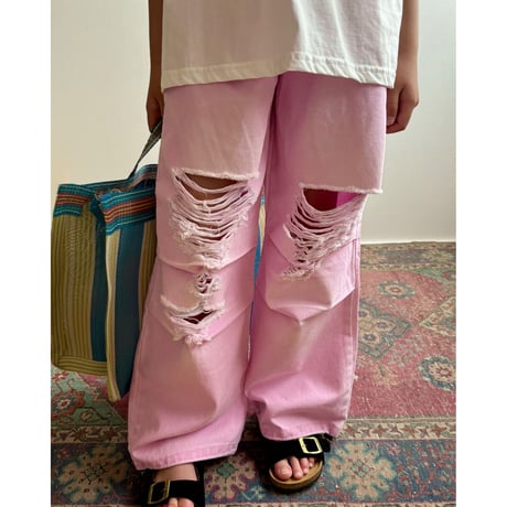 【26SSお取り寄せ / 100-160サイズ】 bubble damage denim (pink)