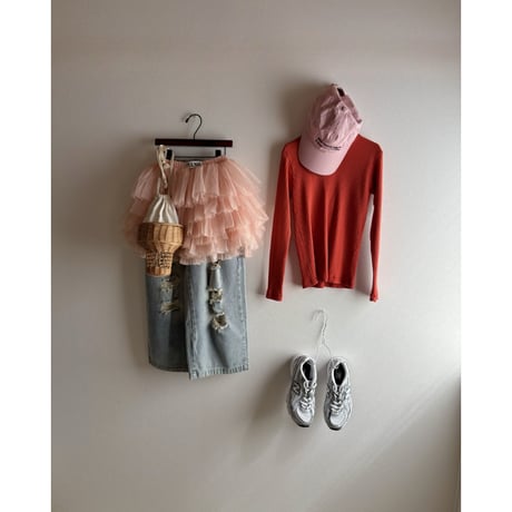 【OUTLET / 100サイズ】 crayon rib L/S tee (tomato)