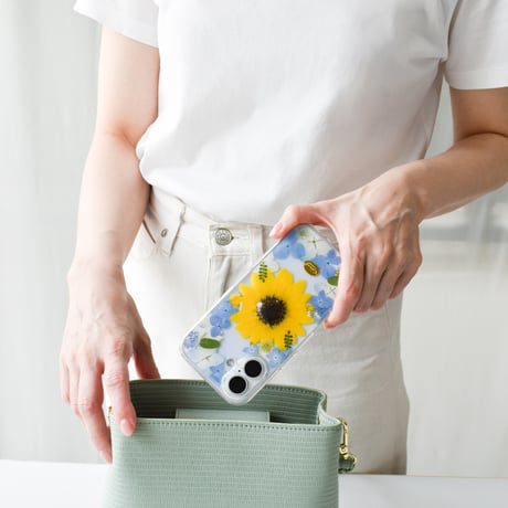 押し花 iPhone ケース　ひまわり