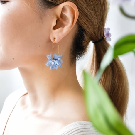 あじさい花束(ブルー)×淡水パールピアス