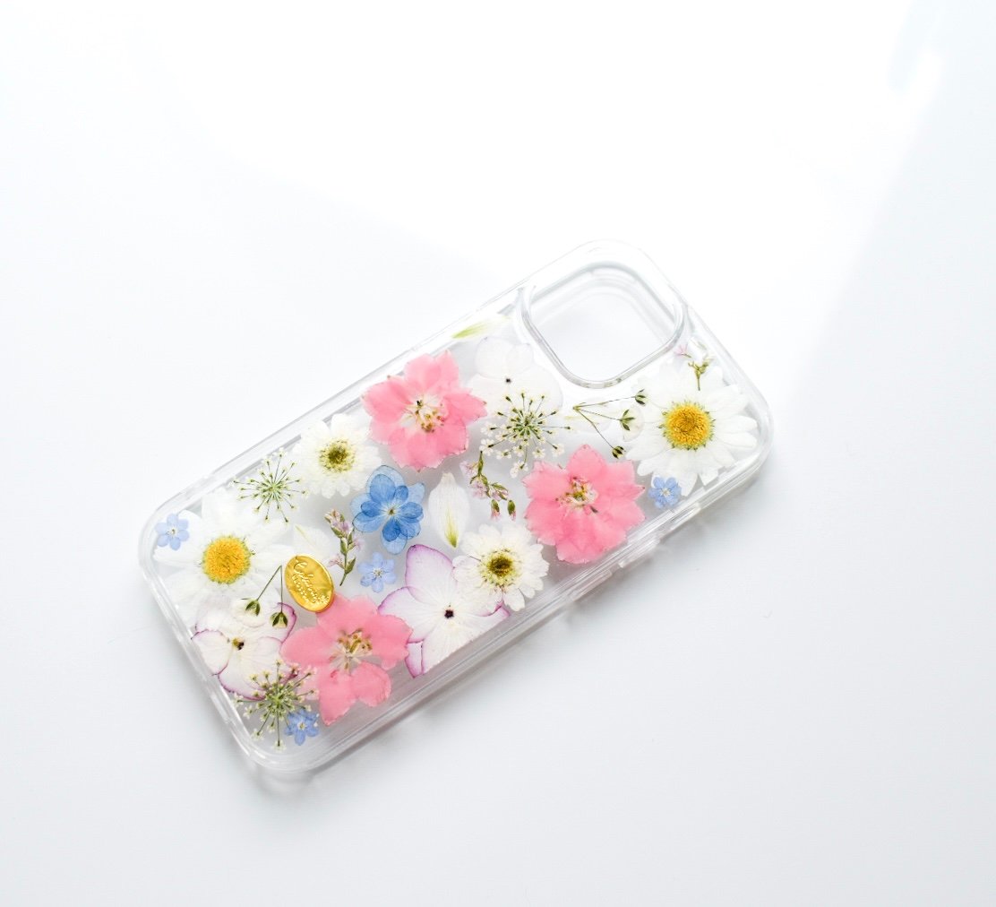 押し花 iPhone ケース 小花(Pink) | Coloring