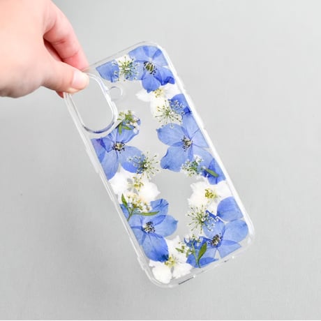 押し花  iPhone ケース　デルフィニウム
