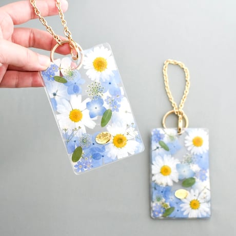 押し花カード入れ/ICカード. あじさい×ノースポール