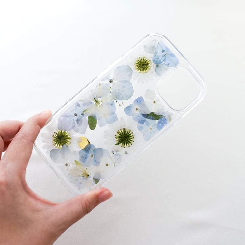 押し花 iPhoneケース あじさい水色 | Coloring