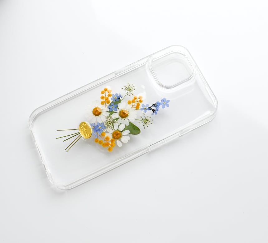 押し花 iPhone ケース ミモザ 花束 | Coloring