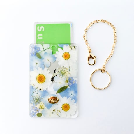 押し花カード入れ/ICカード. あじさい×ノースポール