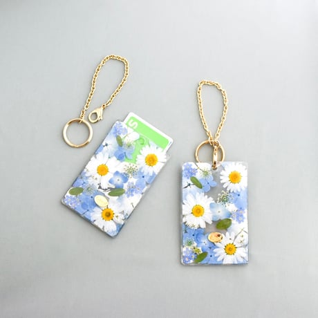 押し花カード入れ/ICカード. あじさい×ノースポール