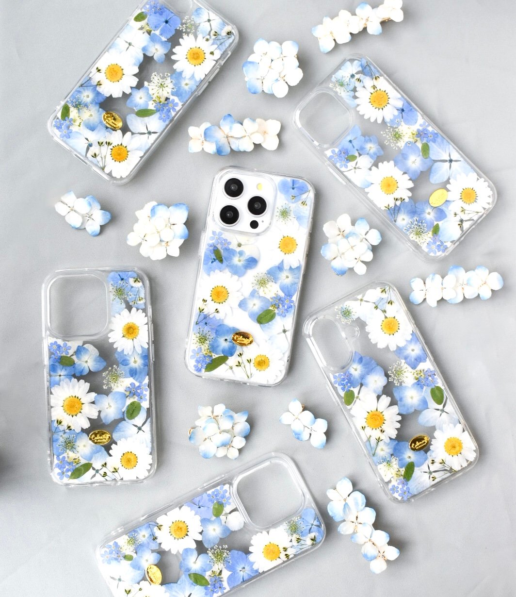押し花 iPhoneケース あじさい水色 | Coloring