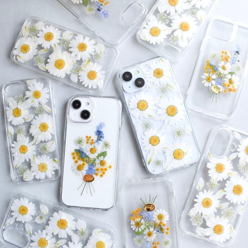 まみーページ⭐︎押し花ケース 押し花 iPhone ケース ミモザ 花束 | Coloring