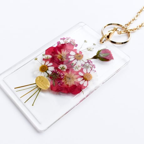 押し花カード入れ　ＩＣカード/社員証等 　バラ花束