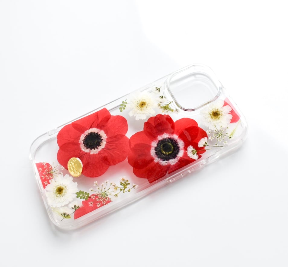 押し花 iPhoneケース アネモネ(赤×赤) | Coloring
