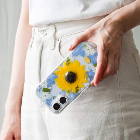 押し花 iPhone ケース　ひまわり