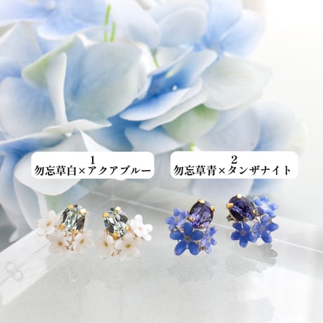 【選べるColor】勿忘草×ガラスストーン イヤリング