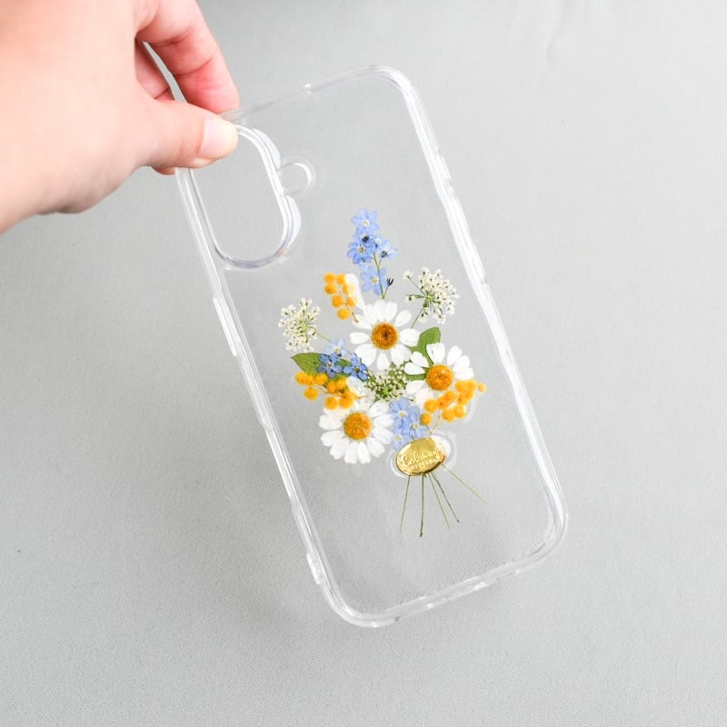 押し花 iPhone ケース ミモザ 花束 | Coloring