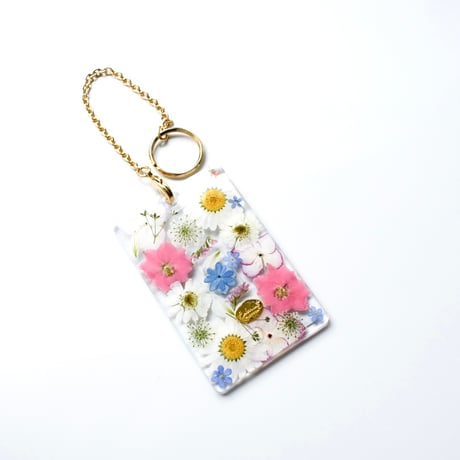 押し花カード入れ　ＩＣカード/社員証等　小花(Pink）