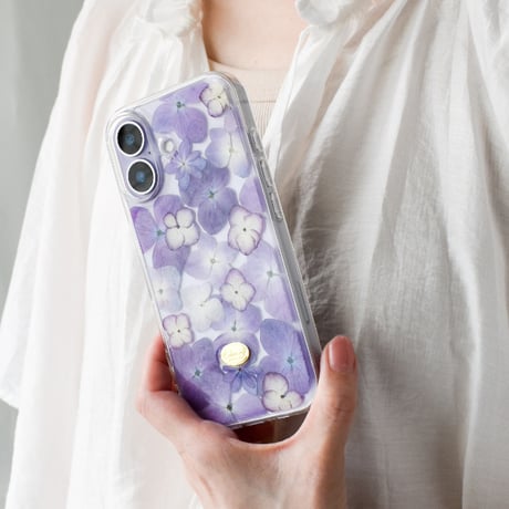 押し花 iPhone ケース　紫陽花