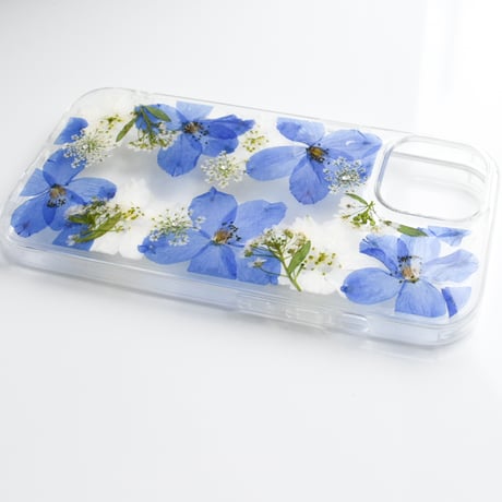 押し花  iPhone ケース　デルフィニウム