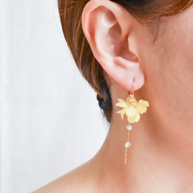 あじさい(YL)ピアス 天然石：ハーキマーダイヤモンド | Coloring