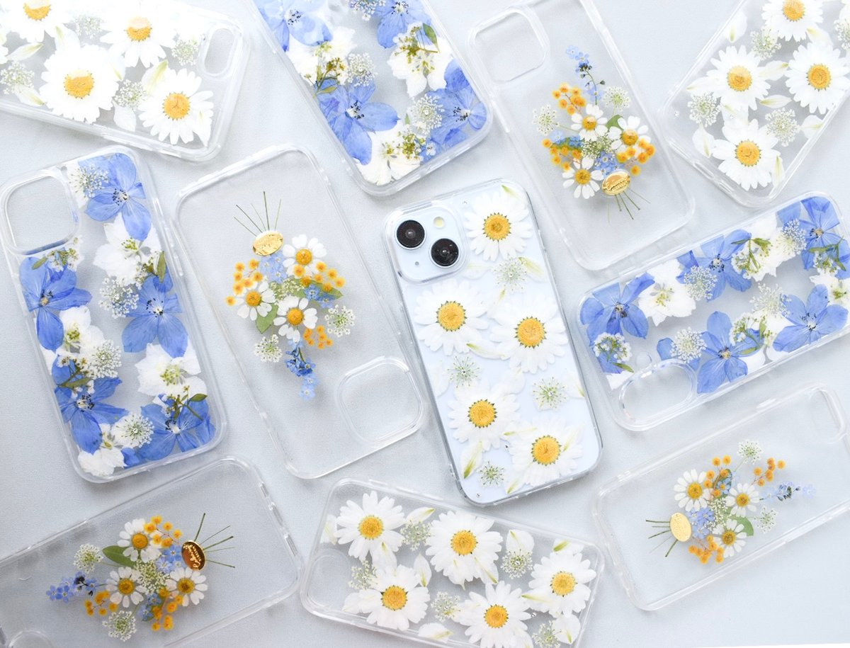 Moeページ⭐︎押し花ケース 押し花 iPhone ケース ミモザ 花束 | Coloring