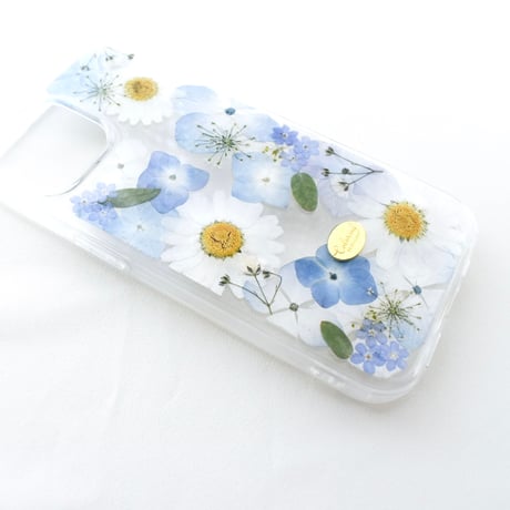 押し花 iPhoneケース　あじさい×ノースポール