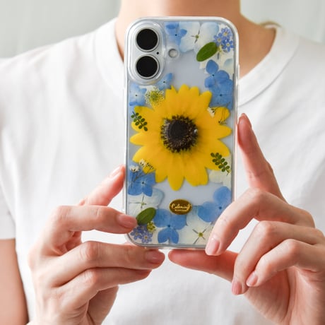 押し花 iPhone ケース　ひまわり