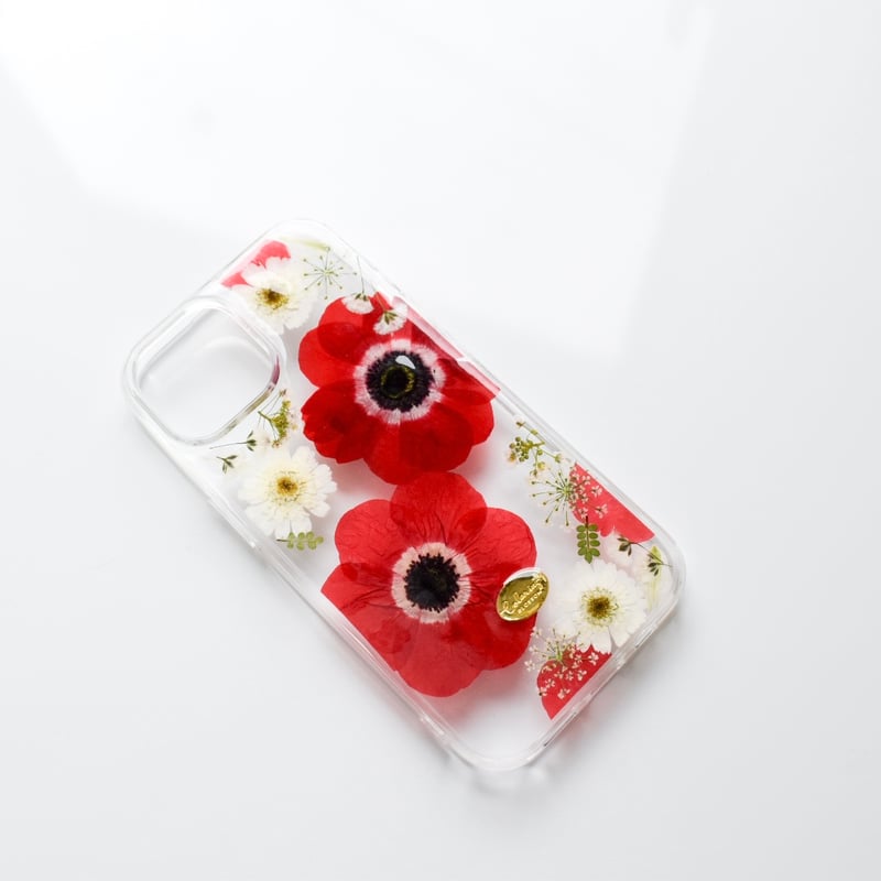 押し花 iPhoneケース アネモネ(赤×赤) | Coloring