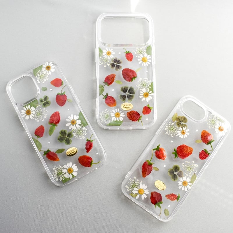aileenページ⭐︎押し花ケース 現品限り】押し花 iPhoneケース ワイルドストロベリー | Coloring