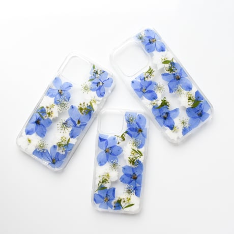 押し花  iPhone ケース　デルフィニウム