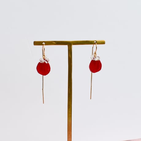 バラ×ハーキマーダイヤモンド ピアス 14kgf