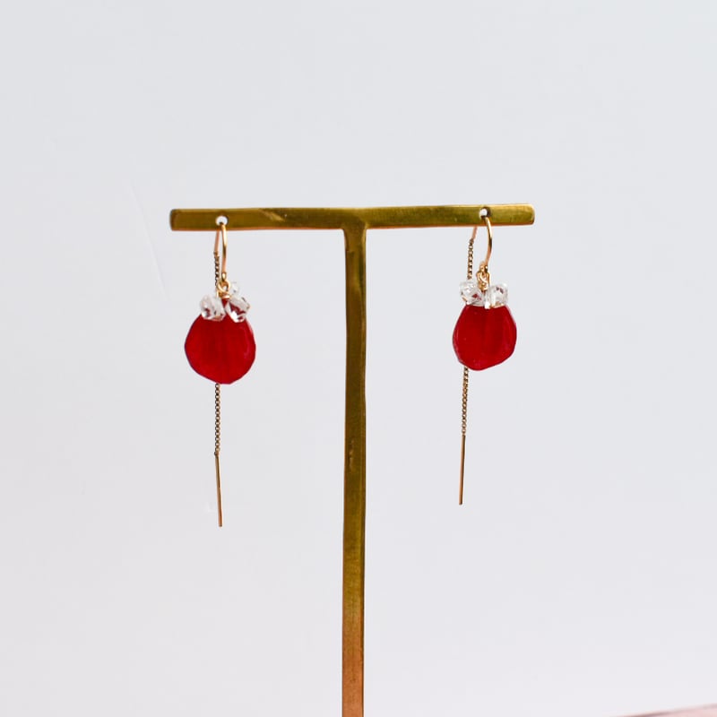 バラ×ハーキマーダイヤモンド ピアス 14kgf | Coloring