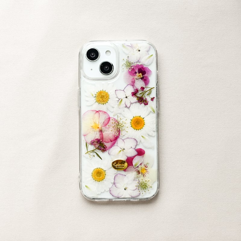 押し花iPhoneケース ビオラ×あじさい(pink) | Coloring