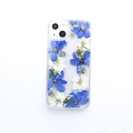 押し花  iPhone ケース　デルフィニウム