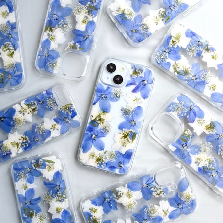 押し花  iPhone ケース　デルフィニウム