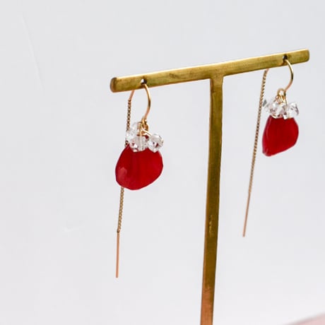 バラ×ハーキマーダイヤモンド ピアス 14kgf